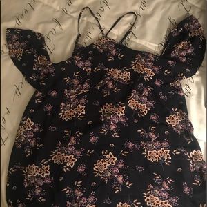 Pink rose navy floral off the shoulder top